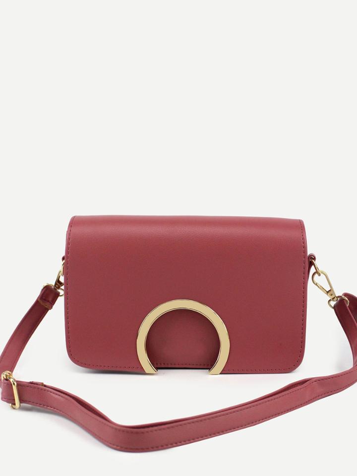 Romwe Red Metal Ring Accent Flap Bag