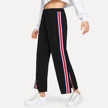 Romwe Striped Tape Panel Split Pants