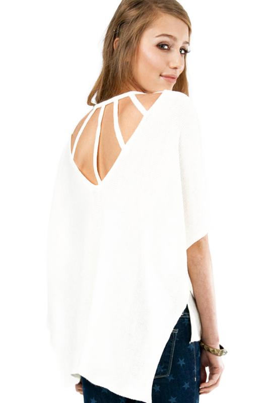 Romwe Backless Dipped Hem Loose Knit Sweater