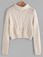 Romwe Apricot Turtleneck Crop Cable Knit Sweater