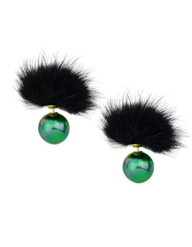 Romwe Green Cute Ball Stud Earrings