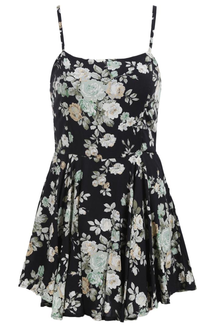 Romwe Spaghetti Strap Pastel Floral Print Chiffon Dress