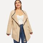 Romwe Plus Contrast Binding Pocket Patched Coat