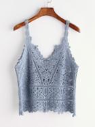 Romwe Blue Crochet Hollow Out Cami Top