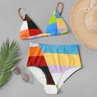 Romwe Color Block Triangle Top With High Waist Bikini