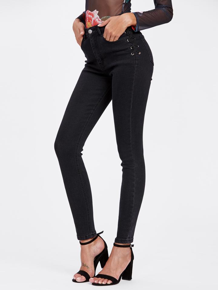 Romwe Criss Cross Side Skinny Jeans