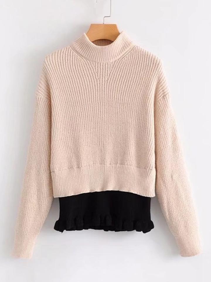 Romwe Frill Hem 2 In 1 Sweater