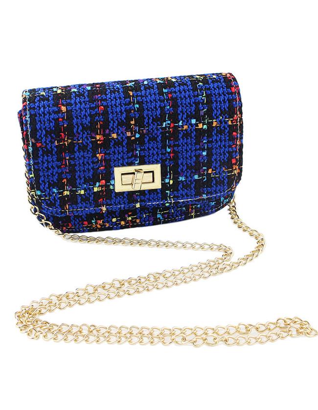 Romwe Trendy Woolen Fabric Blue Shoulder Bag
