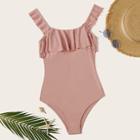 Romwe Ruffle Strap Square Neck Flounce One Piece Swimsuit