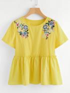 Romwe Flower Embroidered Frilled Smock Top