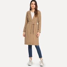 Romwe Self Tie Waist Hooded Coat