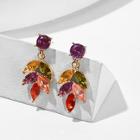 Romwe Color-block Rhinestone Leaf Drop Earrings 1pair
