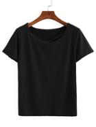 Romwe Strappy Neck T-shirt - Black