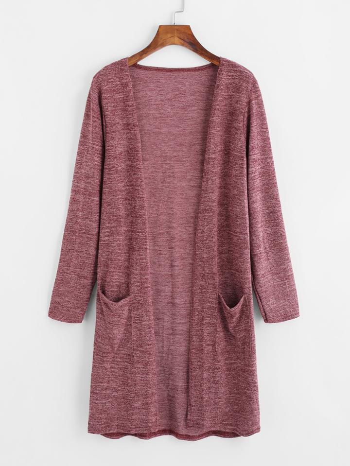 Romwe Dual Pocket Marled Cardigan