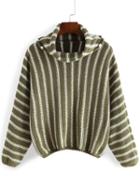 Romwe Turtleneck Vertical Striped Green Sweater