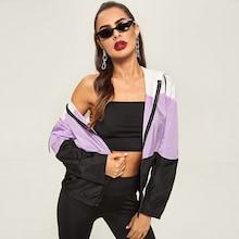 Romwe Color-block Zip Hooded Jacket