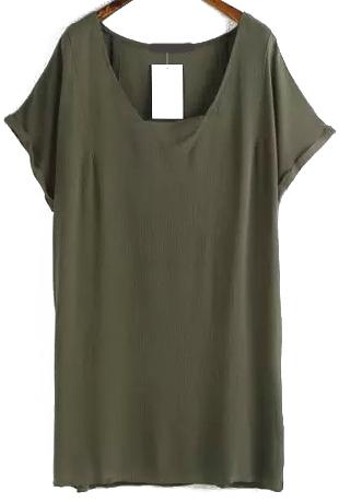 Romwe V Neck Shift Army Green Dress