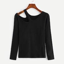 Romwe Asymmetric Neck Solid Tee