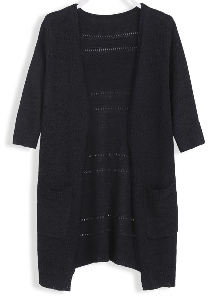 Romwe Half Sleeve Loose Black Cardigan