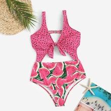 Romwe Random Watermelon Print Cut-out One Piece Swim