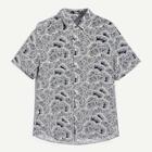 Romwe Guys Button Up Leaves Print Shirt
