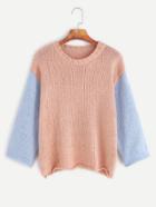 Romwe Pink Contrast Sleeve Dropped Shoulder Seam Sweater