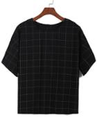Romwe Plaid With Buttons Black Top