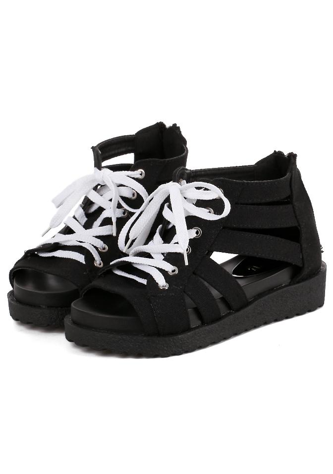 Romwe Black Thick-soled Shoelace Sandals