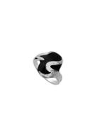 Romwe Silver Plated Black Drop Oil Ring