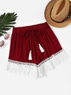 Romwe Lace Hem Drawstring Shorts