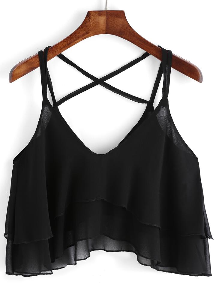 Romwe Spaghetti Strap Tiered Chiffon Cami Top