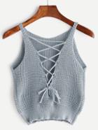 Romwe Lace-up Front Crochet Top