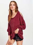 Romwe Open Shoulder Bishop Sleeve Jumper