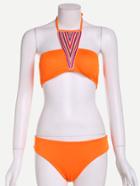 Romwe Orange Chevron Embroidered Racer Front Bikini Set