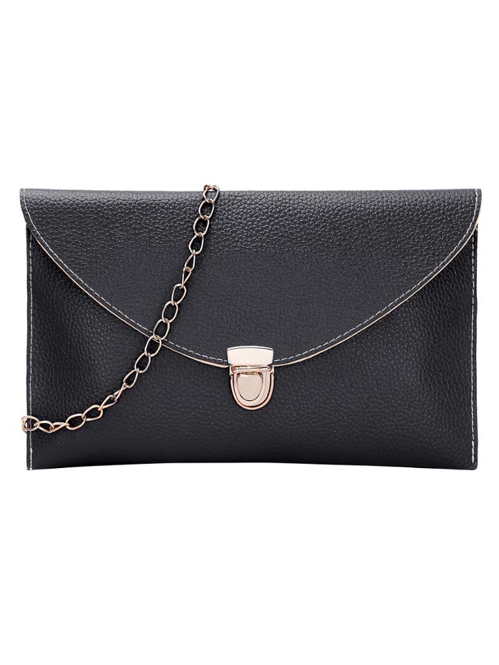 Romwe Black Envelope Clutch With Chain