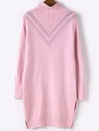 Romwe Polo Neck Dip Hem Eyelet Pink Sweater Dress
