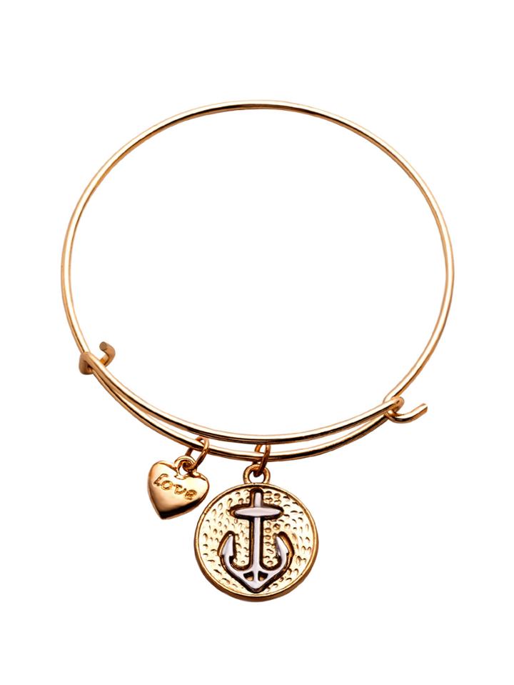 Romwe Rose Gold Heart And Anchor Charm Metal Bracelet