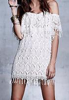 Romwe Off-shoulder Hollow Lace White Dress
