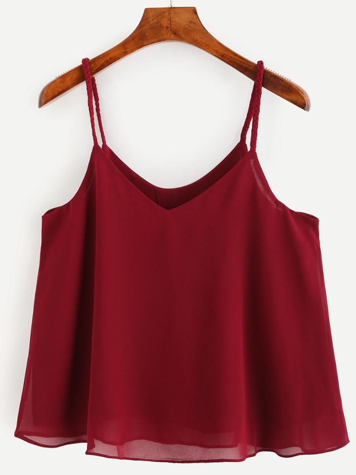 Romwe Burgundy Braided Strap Cami Top