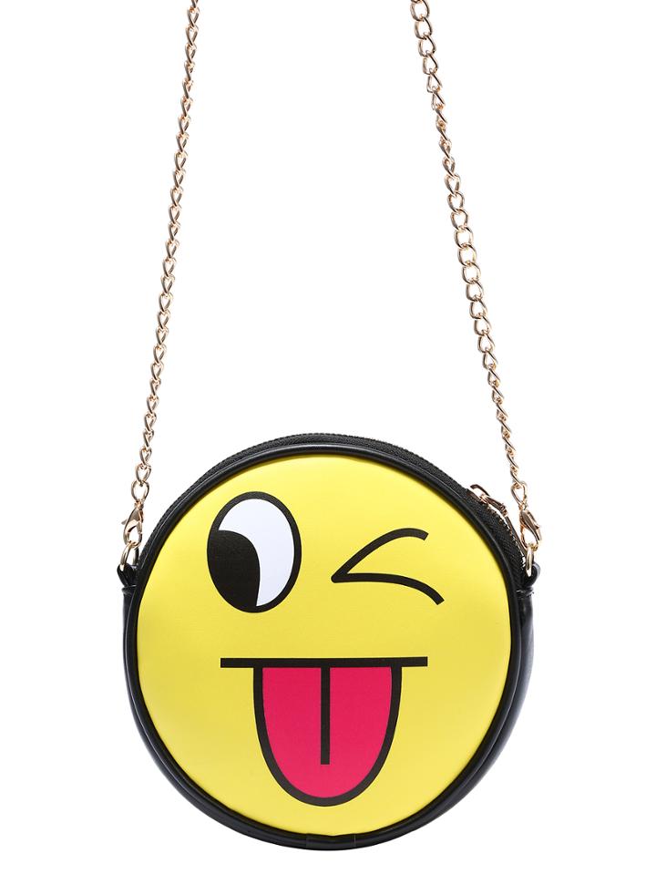 Romwe Yellow Stuck-out Tongue Emoji Chain Bag