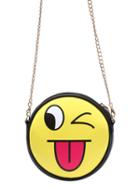 Romwe Yellow Stuck-out Tongue Emoji Chain Bag