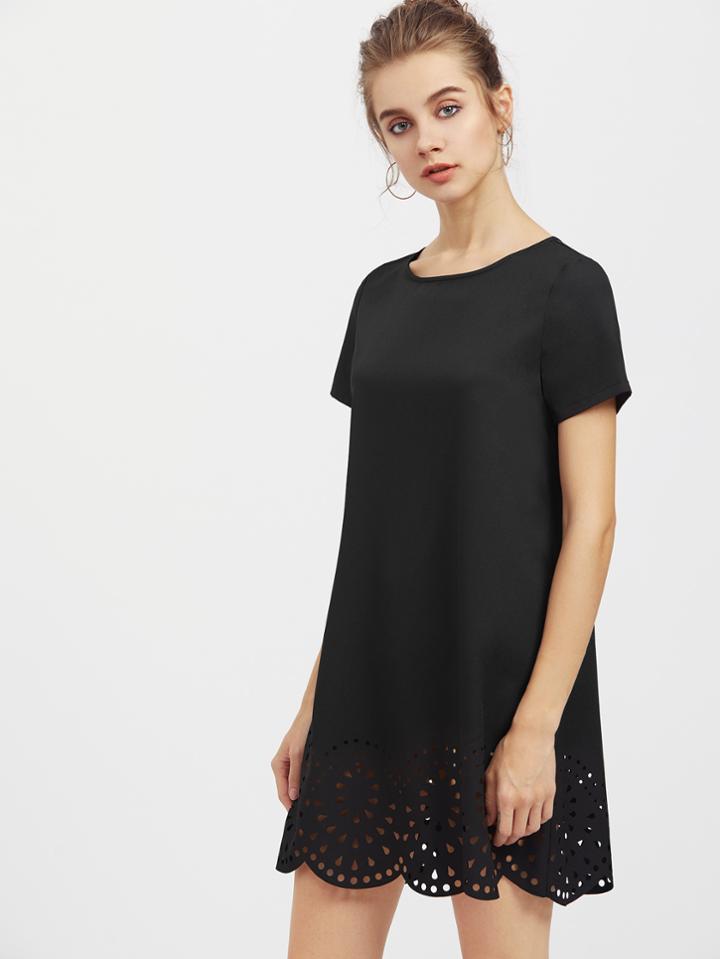 Romwe Laser Cut Scallop Hem Dress