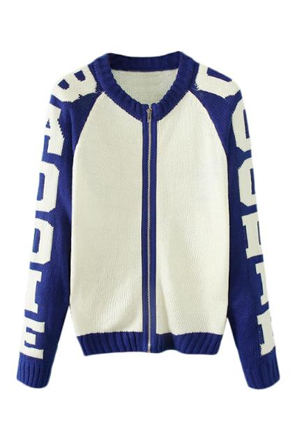 Romwe Letter Knitted Zippered Cardigan