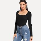 Romwe Square Neck Fitted Solid Tee