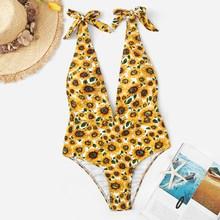 Romwe Random Sun Floral Tied Strap One Piece Swimsuit
