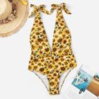 Romwe Random Sun Floral Tied Strap One Piece Swimsuit