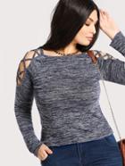 Romwe Crisscross Open Shoulder Space Dye T-shirt