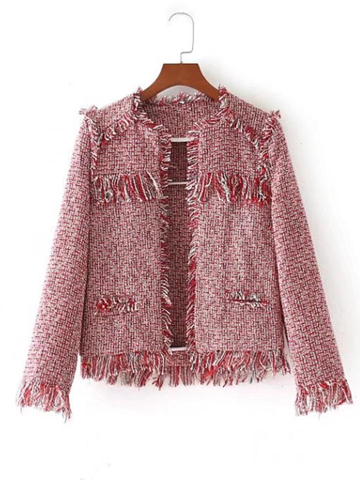 Romwe Frayed Edge Tweed Blazer