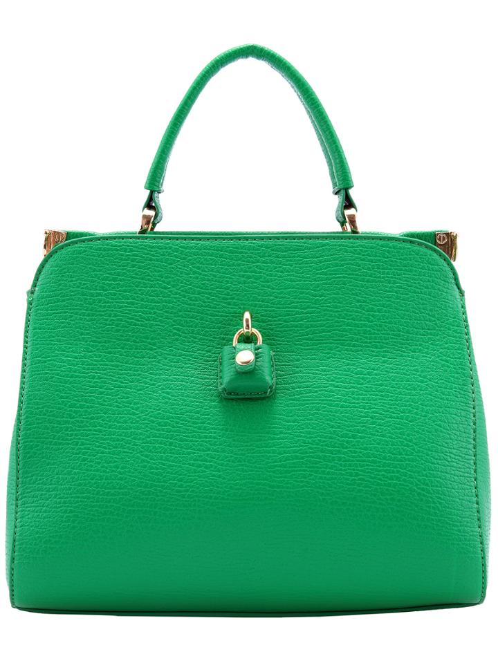 Romwe Green Zippers Metallic Embellished Pu Bag