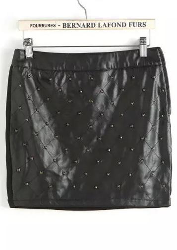 Romwe Black Contrast Pu Leather Rivet Skirt